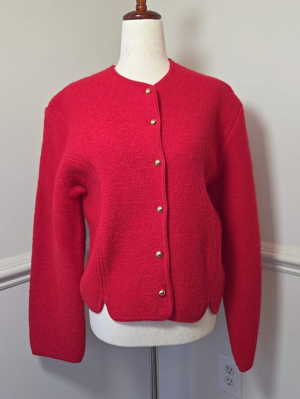 Vintage Tally Ho Red Wool Gold Button Cropped Blazer Jacket Size 16